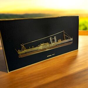 Devonia 1905 ship 3-D raised gold grey brown plastic plaque Frank Down LTD